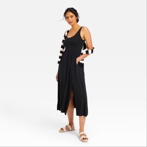 NWT Ballet midi dress w side slit; black; xs